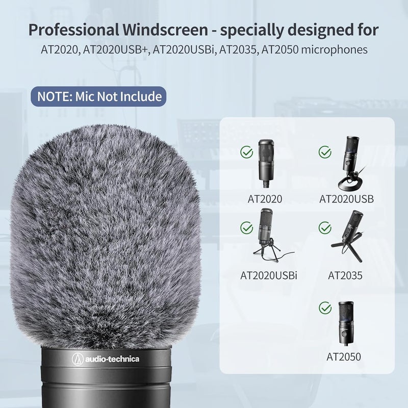 JYUVICT فلتر صوتي لميكروفون Audio-Technica AT2020، أغطية ميكروفون من الفوم مع غطاء رياح فروي فلتر تسجيل صوتي وعزل الضوضاء ل AT2020USB AT2035 AT2040 AT2050 ATR2500 ATR2500X AT4040 - Image 4